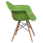Flash Furniture Alonza Series Plastic Chairs with Wooden Legs - Green - 2 Pack-Curved Arms