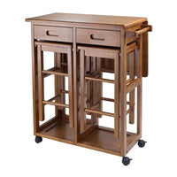 Winsome Space Saver with 2 Stools, Square, Teak-On wheels for easy transport, this bar conveniently comes with two stools that can be stored on the cart. There is a square drop leaf table that accommodates two people. Use it in the kitchen or out on the patio for an effortless outdoor meal. Square Stool size 11.40"W/D x 20.80"H.
