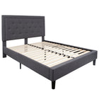 Flash Furniture Roxbury Queen Size Tufted Upholstered Platform Bed - Dark Grey Fabric-Panel Headboard