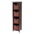 Winsome Milan Storage Shelf with Baskets; Cabinet and 4 Small Baskets, Antique Walnut-Simple Design yet function and attractive storage shelf with 4 wired baskets is a perfect place to store your goodies.