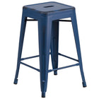 Flash Furniture 24" High Backless Distressed Antique Blue Metal Indoor-Outdoor Counter Height Stool-Stackable Industrial Style Modern Stool