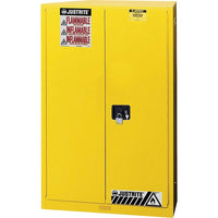 Justrite Sure-Grip Ex Flammable Storage Cabinets, Sliding Door, Self-Closing, 43" x 18" x 65"-Double wall welded 18-gauge steel construction with 1 1/2" of insulating air space