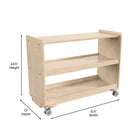 Flash Furniture Bright Beginnings Commercial Grade Space Saving 3 Shelf Wooden Mobile Classroom Storage Cart w/ Casters- Natural-Greenguard Certified Wood for Healthier Air Quality