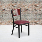 Flash Furniture HERCULES Series Black Slat Back Metal Restaurant Chair - Mahogany Wood Back & Burgundy Vinyl Seat-2.5'' Thick Foam Padded Seat