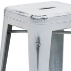 Flash Furniture 24" High Backless Distressed Metal Indoor-Outdoor Counter Height Stool - White-Stacks up to 10 Chairs High