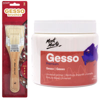 Mont Marte Gesso Primer & Brush Set - 500ml-The soft absorbent bristles hold paint well, making them great for watercolour washes