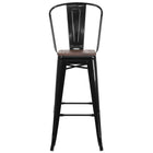 Flash Furniture 30" High Black Metal Barstool with Back & Wood Seat-Seat Size: 12"W x 12"D