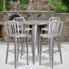 30'' Round Silver Metal Indoor-Outdoor Bar Table Set with 4 Vertical Slat Back Barstools [CH-51090BH-4-30VRT-SIL-GG]-30"W x 30"D x 41"H