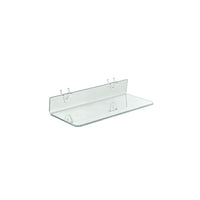 Azar Displays 13.5" x 4" Acrylic Shelf For Pegboard/Slatwall, Clear, 4 Pack (556017)-2 U hooks attached for easy mounting