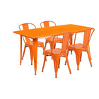 Flash Furniture 31.5'' x 63'' Rectangular Orange Metal Indoor-Outdoor Table Set with 4 Stack Chairs (ET-CT005-4-30-OR-GG)-Seats 4 people