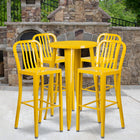 24'' Round Yellow Metal Indoor-Outdoor Bar Table Set with 4 Vertical Slat Back Barstools [CH-51080BH-4-30VRT-YL-GG]-24"W x 24"D x 41"H