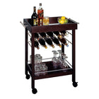 Winsome Bar Cart, Mirror Top, wine rack, Espresso-Wheeled wine cart holds 10 bottles of wine in the upper racks