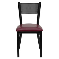 Flash Furniture HERCULES Series Black Grid Back Metal Restaurant Chair - Burgundy Vinyl Seat-Metal Dining Chair