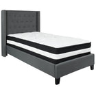 Flash Furniture Riverdale Twin Size Tufted Upholstered Platform Bed with Pocket Spring Mattress - Dark Grey Fabric-Bed