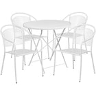 30'' Round White Indoor-Outdoor Steel Folding Patio Table Set with 4 Round Back Chairs [CO-30RDF-03CHR4-WH-GG]-White Powder Coat Finish