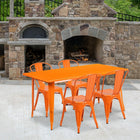 Flash Furniture 31.5'' x 63'' Rectangular Orange Metal Indoor-Outdoor Table Set with 4 Stack Chairs (ET-CT005-4-30-OR-GG)-Galvanized Steel, Metal, Rubber