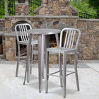 24'' Round Silver Metal Indoor-Outdoor Bar Table Set with 2 Vertical Slat Back Barstools [CH-51080BH-2-30VRT-SIL-GG]-24"W x 24"D x 41"H