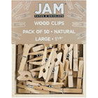 JAM Paper Wood Clothing Pin Clips, Medium, 1 1/8, Natural Brown, 2 Packs of 50, 100 Total (2230719108a)-1.125in