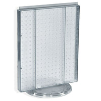 Azar Displays 20" x 16" Pegboard Counter Unit, Clear Translucent (700500-CLR)-Two-sided display stands on a clear plastic revolving base, providing easy customer access