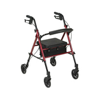Drive Medical Adjustable Height Rollator with 6" Wheels, Red-Red, Aluminum