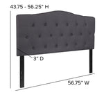 Flash Furniture Cambridge Tufted Upholstered Full Size Headboard - Dark Grey Fabric-Black Metal Stands with Adjustable Bed Rail Slots