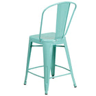 Flash Furniture Commercial Grade 24" High Mint Green Metal Indoor-Outdoor Counter Height Stool with Back-Mint Green Powder Coated Frame Finish