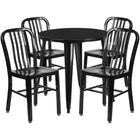 30'' Round Black Metal Indoor-Outdoor Table Set with 4 Vertical Slat Back Chairs [CH-51090TH-4-18VRT-BK-GG]-Metal Cafe Table