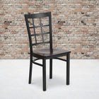Flash Furniture HERCULES Series Black Window Back Metal Restaurant Chair - Walnut Wood Seat - 2 Pack-Welded Joint Assembly