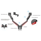 ShoppingAll Adjustable Dual Pneumatic Gaming Monitor Mount with Red Backlights for 15-32" Monitors-The VESA head can tilt +90-degrees to -85-degrees, 180-degrees swivel, 360-degrees rotation, and height adjustment with a powerful pneumatic gas spring arm