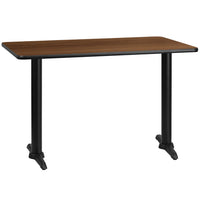 Flash Furniture 30" x 48" Rectangular Walnut Laminate Table Top with 5" x 22" Table Height Bases-Hospitality Table