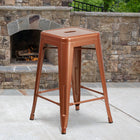 Flash Furniture Commercial Grade 24" High Backless Copper Indoor-Outdoor Counter Height Stool-Seat Drain Hole assists in drying