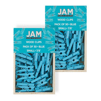 JAM Paper Wood Clothing Pin Clips, Small, 7/8, Blue, 2 Packs of 50, 100 Total(2230717361a)-Blue-coated Wood