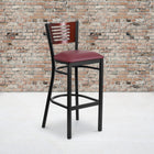 Flash Furniture HERCULES Series Black Slat Back Metal Restaurant Barstool - Mahogany Wood Back - Burgundy Vinyl Seat-Welded Joint Assembly