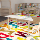 Flash Furniture Bright Beginnings 47" Commercial Grade Wooden Trapezoid Adjustable Height Classroom Activity Table - Beech/White-Assembles in 35 Minutes or Less