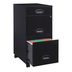 Space Solutions 18" 3-Drawer Mobile File Cabinet, Black-Black steel
