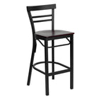 Flash Furniture HERCULES Series Black Two-Slat Ladder Back Metal Restaurant Barstool - Mahogany Wood Seat-500 lb. Weight Capacity