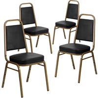 Flash Furniture HERCULES Series Trapezoidal Back Stacking Banquet Chairs with Black Vinyl & Gold Frame - 4 Pack-Set of 4 Multipurpose Banquet Chairs