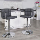 Flash Furniture Contemporary Grey Quilted Vinyl Adjustable Height Barstool with Arms & Chrome Base-Swivel Seat