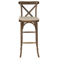 Flash Furniture HERCULES Series Dark Antique Wood Cross Back Barstool with Cushion-Stackable Bistro Style Stool