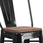 Flash Furniture 30" High Black Metal Barstool with Back & Wood Seat-Black Powder Coated Frame Finish