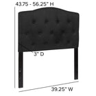 Flash Furniture Cambridge Tufted Upholstered Twin Size Headboard - Black Fabric-Black Metal Stands with Adjustable Bed Rail Slots