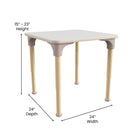 Flash Furniture Bright Beginnings 24" Square Commercial Grade Wooden Adjustable Height Classroom Activity Table - Beech/White-Accommodates up to 3 Children
