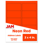 JAM Paper Laser/Inkjet Address Labels- 2" x 4" - Neon Red - 120 Pack-English only packaging