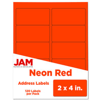JAM Paper Laser/Inkjet Address Labels- 2" x 4" - Neon Red - 120 Pack-English only packaging