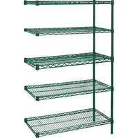 Kleton Green Epoxy Finish Wire Shelving, 5 Shelves, 24"D x 74"H, Add-on, 60"W-Depth: 24"