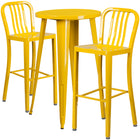 24'' Round Yellow Metal Indoor-Outdoor Bar Table Set with 2 Vertical Slat Back Barstools [CH-51080BH-2-30VRT-YL-GG]-Round Metal Bar Set