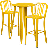 24'' Round Yellow Metal Indoor-Outdoor Bar Table Set with 2 Vertical Slat Back Barstools [CH-51080BH-2-30VRT-YL-GG]-Round Metal Bar Set
