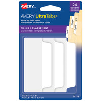 Avery Ultra Writable Filing Tabs - 3" x 1½" Repositionable Two Sided - White - 24 Pack-Pastel colours, Blue, Purple, Pink