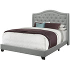 Monarch Specialties 5966Q Queen Size Bed - Grey Linen With Chrome Trim-Upholstered floor length wing back headboard, side and end rails in a chic grey linen-look fabric