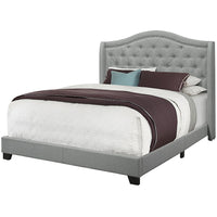 Monarch Specialties 5966Q Queen Size Bed - Grey Linen With Chrome Trim-Upholstered floor length wing back headboard, side and end rails in a chic grey linen-look fabric